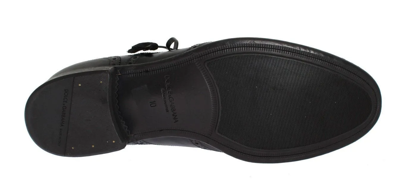 Black Leather Wingtip Oxford Shoes