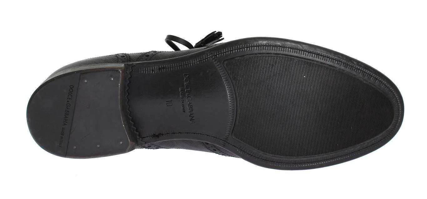 Black Leather Wingtip Oxford Shoes