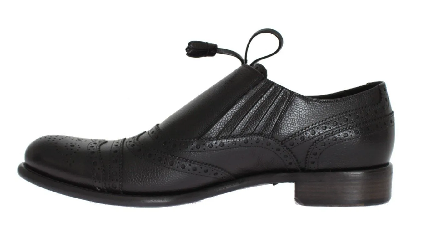 Black Leather Wingtip Oxford Shoes