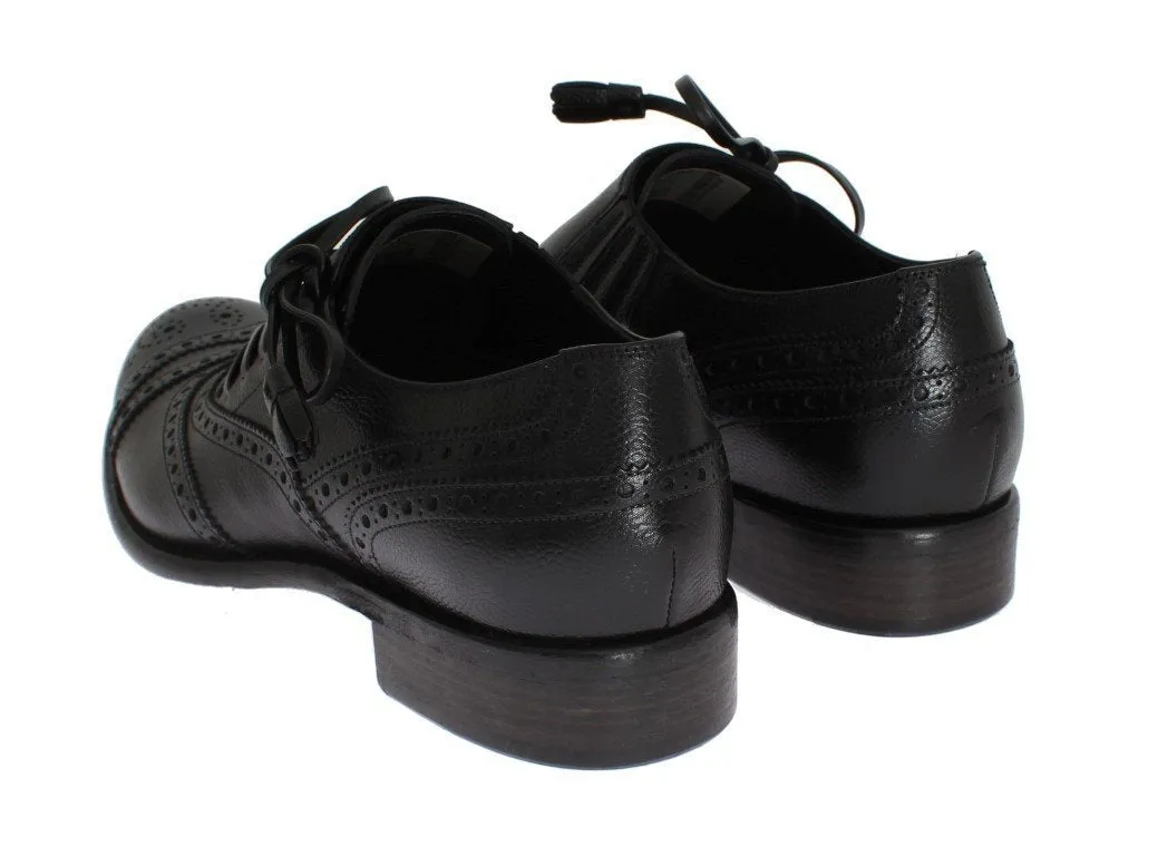 Black Leather Wingtip Oxford Shoes