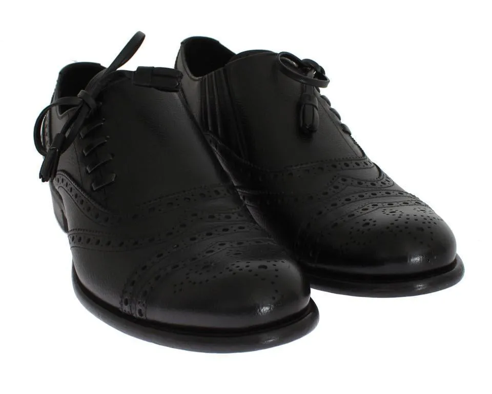 Black Leather Wingtip Oxford Shoes