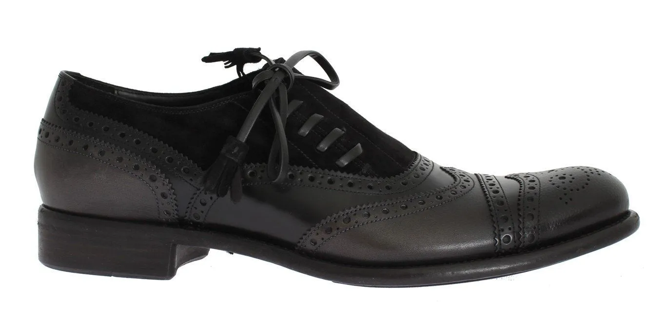 Black Leather Wingtip Oxford Shoes
