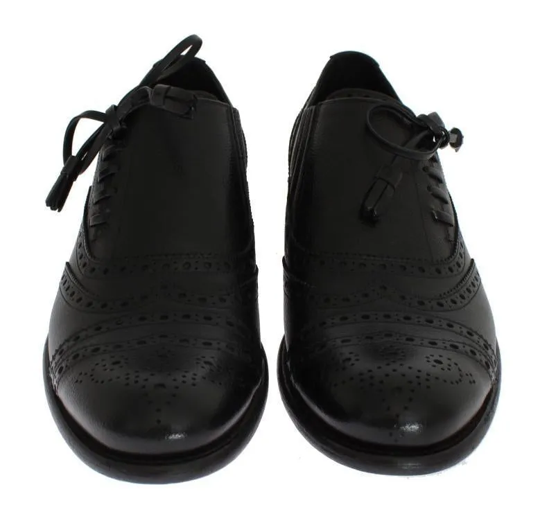 Black Leather Wingtip Oxford Shoes