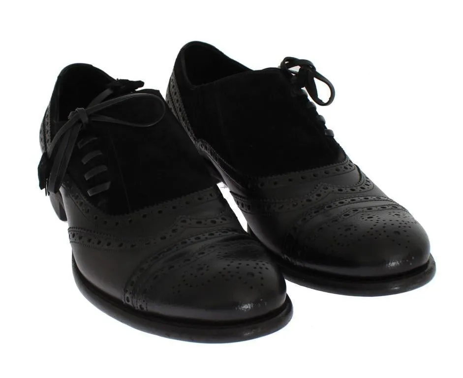 Black Leather Wingtip Oxford Shoes