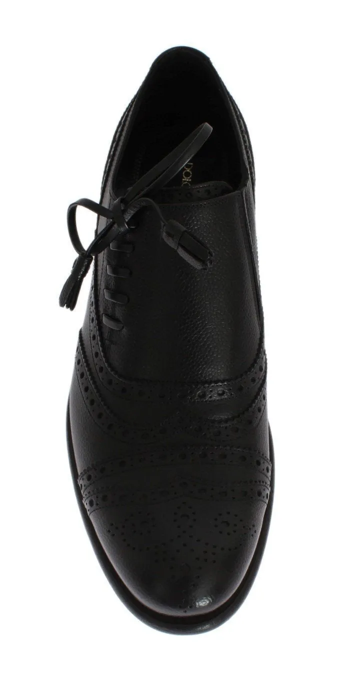 Black Leather Wingtip Oxford Shoes