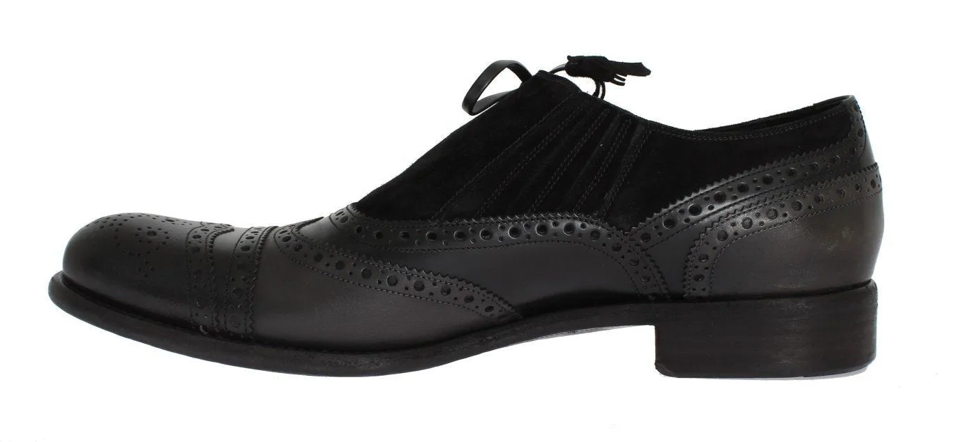 Black Leather Wingtip Oxford Shoes