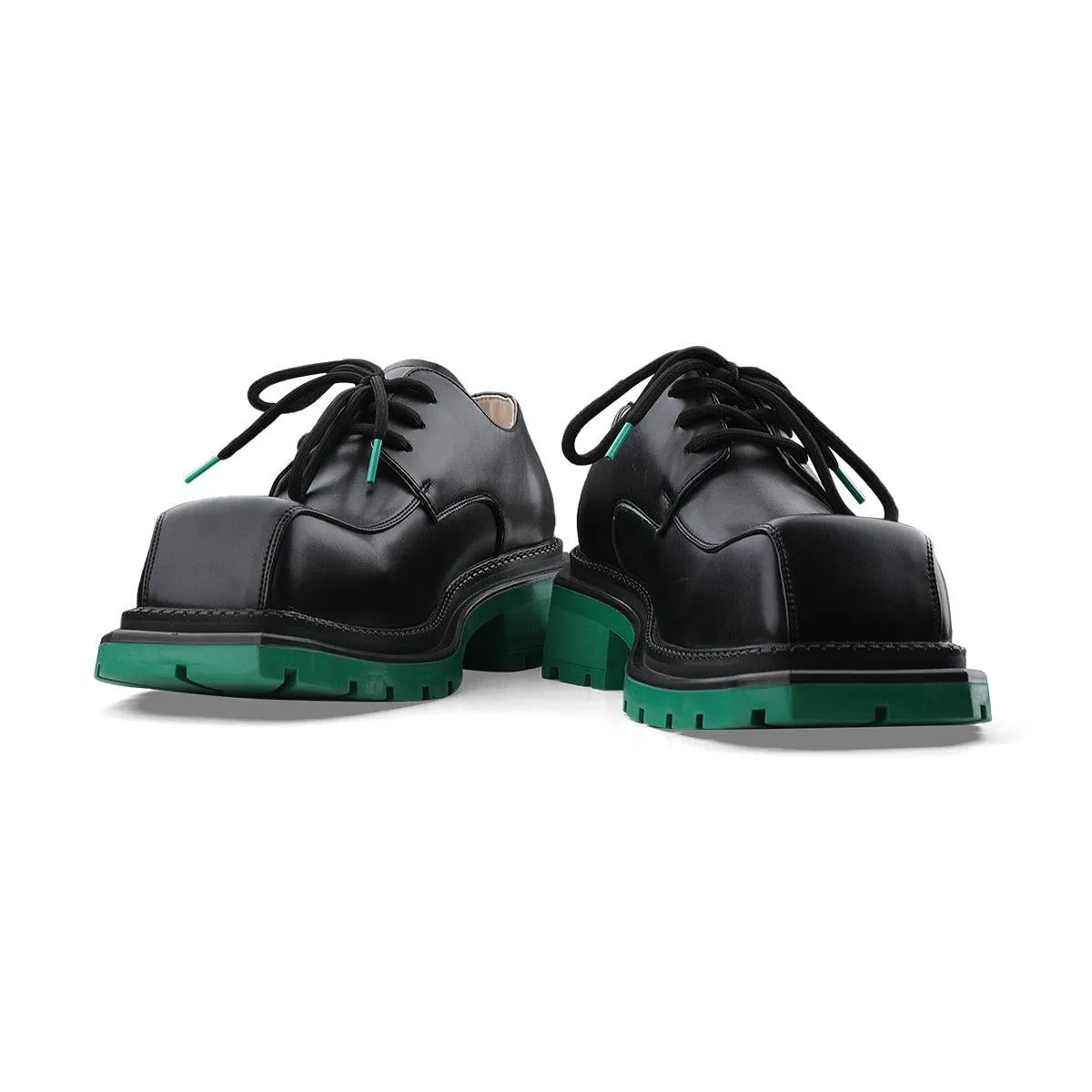 Black Square Toe Leather Shoes