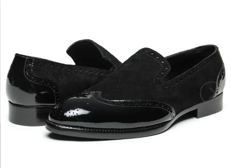 Black Wingtip Brogue Leather Dress Shoes for Men