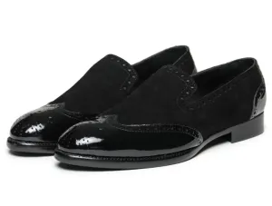 Black Wingtip Brogue Leather Dress Shoes for Men