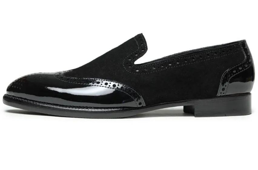 Black Wingtip Brogue Leather Dress Shoes for Men