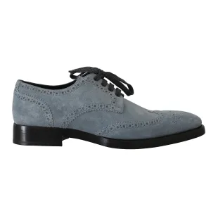 Blue Leather Derby Dress Wingtip Shoes