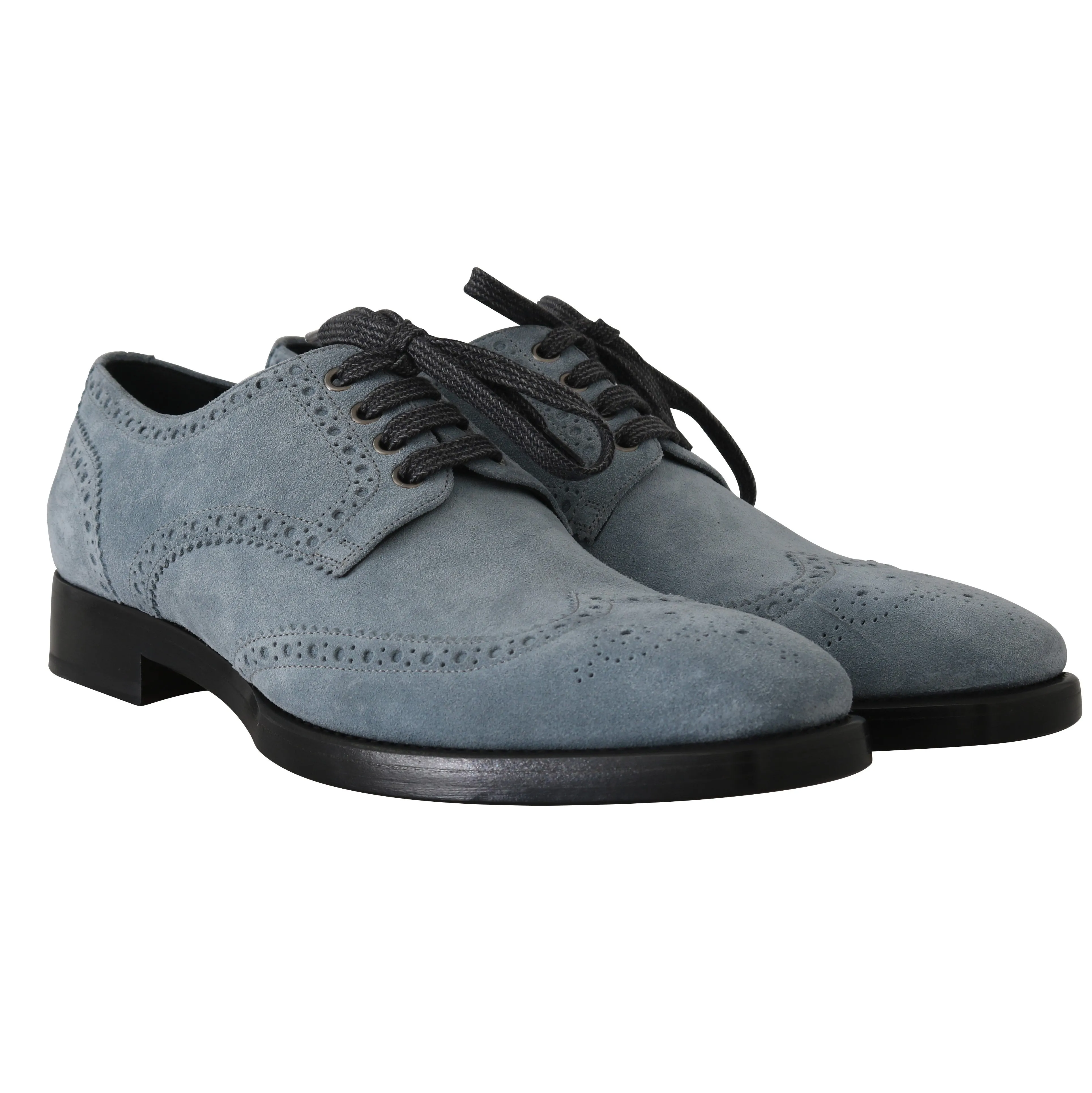 Blue Leather Derby Dress Wingtip Shoes