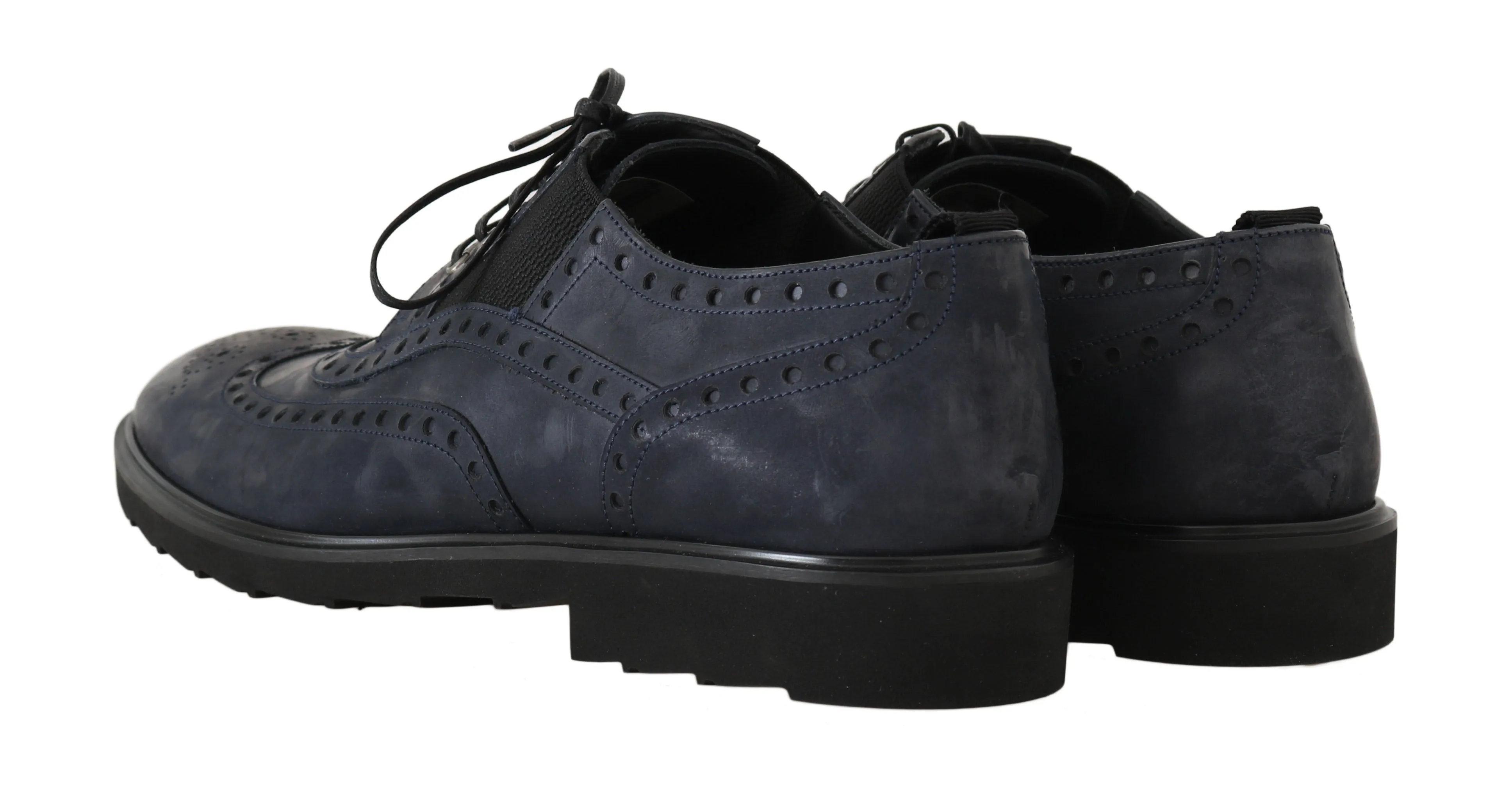 Blue Leather Derby Wingtip Oxford Shoes