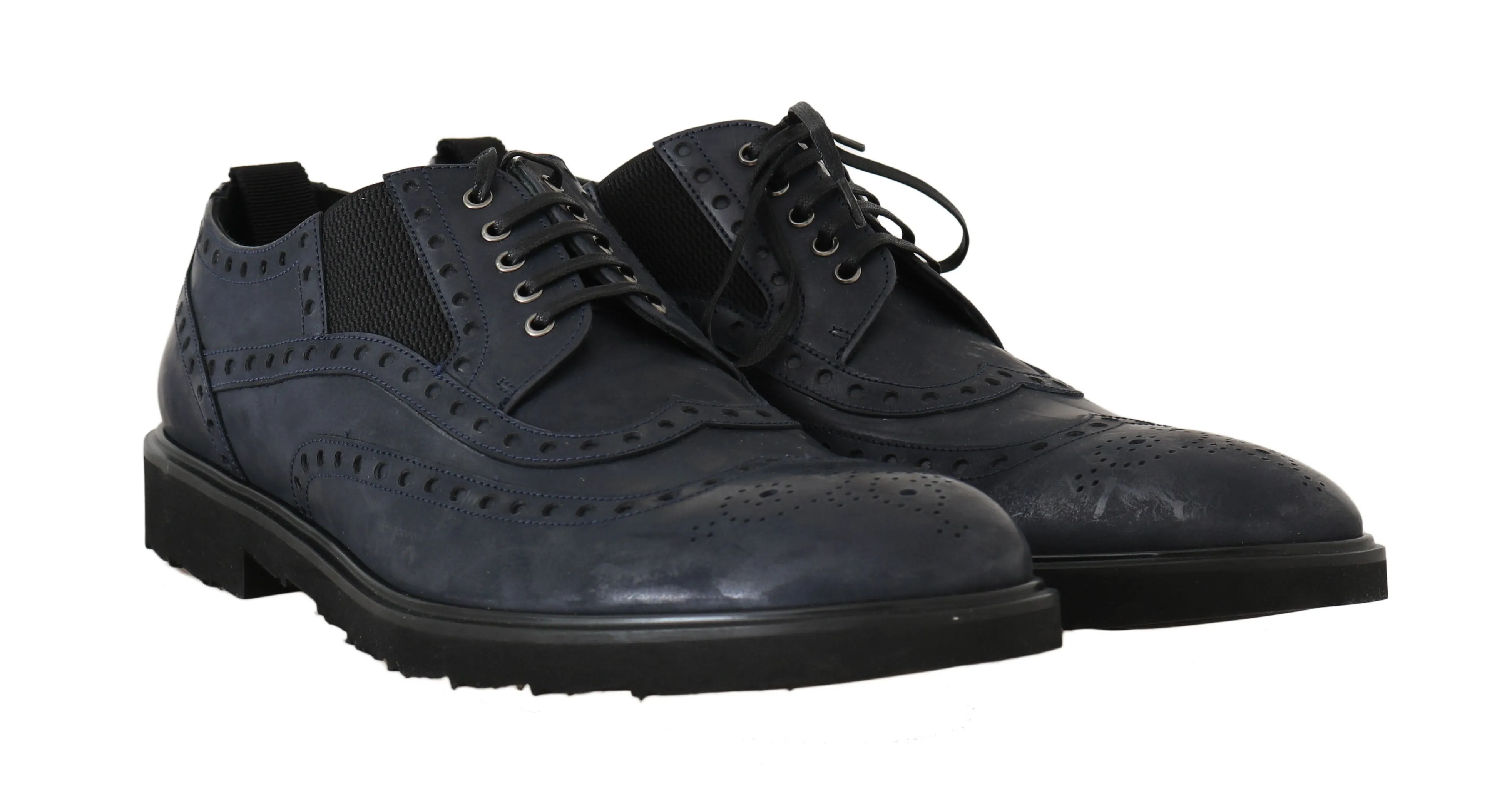 Blue Leather Derby Wingtip Oxford Shoes