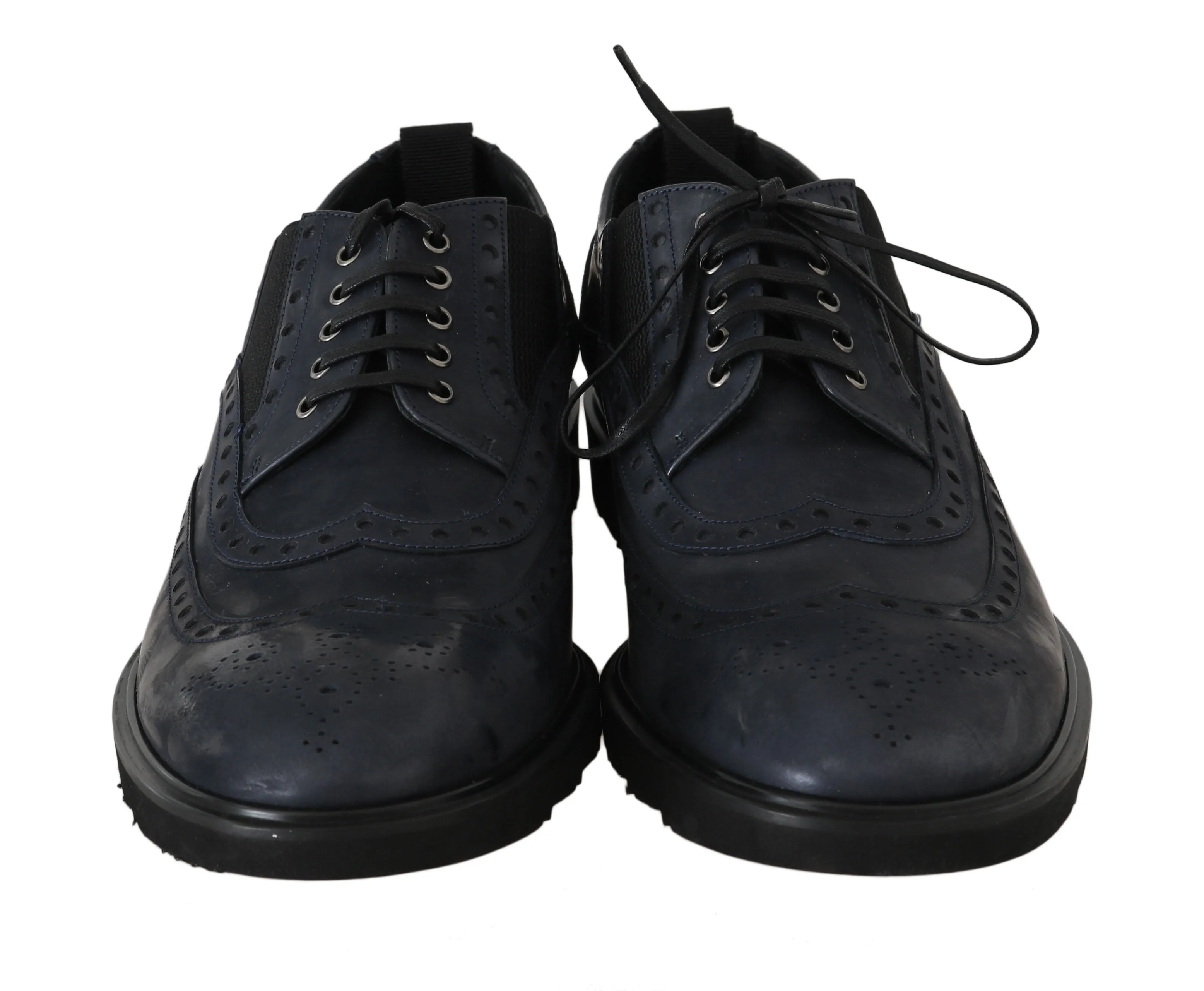 Blue Leather Derby Wingtip Oxford Shoes