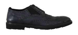 Blue Leather Derby Wingtip Oxford Shoes