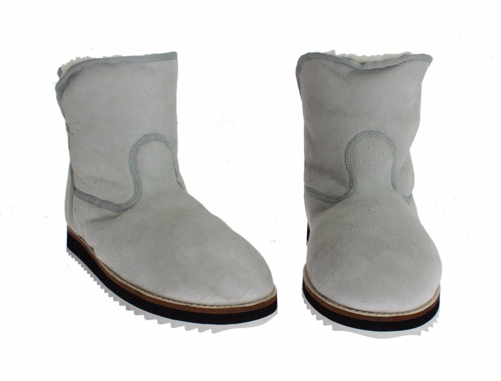 Blue Leather Merino Wool Flat Warm Boots Shoes