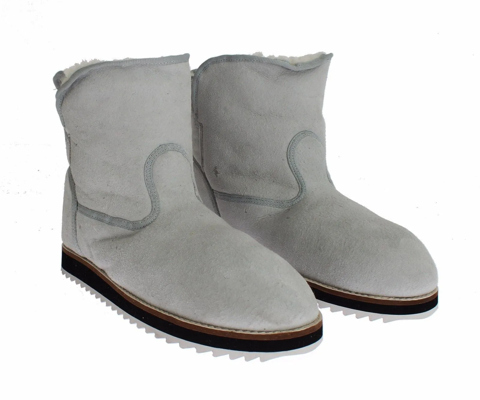 Blue Leather Merino Wool Flat Warm Boots Shoes
