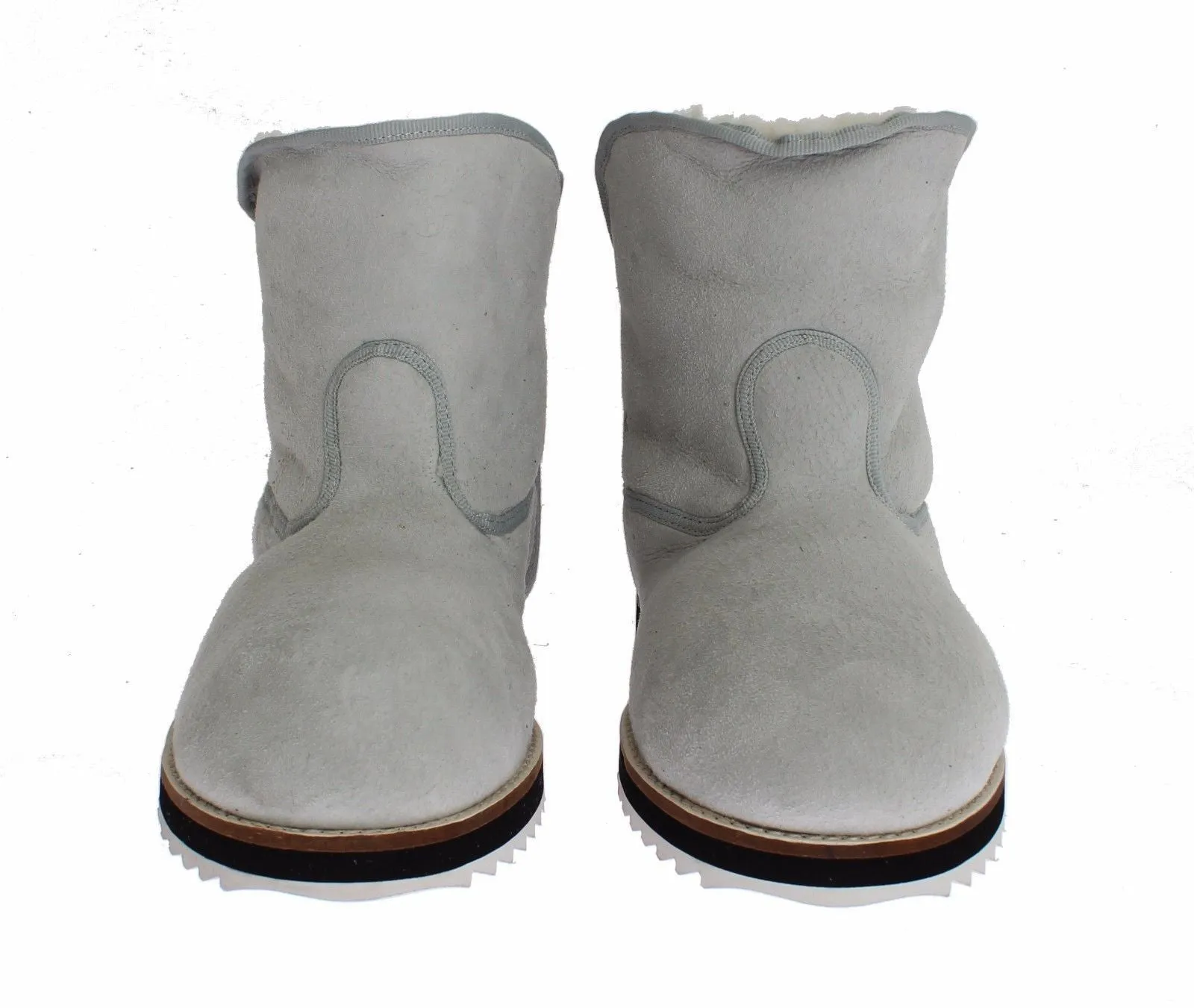Blue Leather Merino Wool Flat Warm Boots Shoes