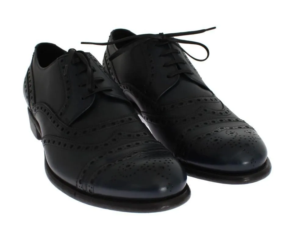 Blue Navy Leather Wingtip Shoes