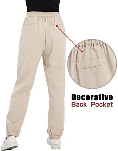 Bonnorth Womens Hiking Sweat Palazzo Pants for Women Linen Lounge Pants for Women Summer Beach Pants with Pockets Khaki L(14-16)