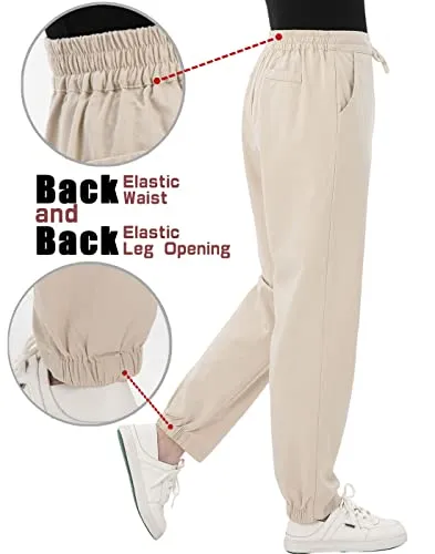Bonnorth Womens Hiking Sweat Palazzo Pants for Women Linen Lounge Pants for Women Summer Beach Pants with Pockets Khaki L(14-16)