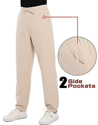 Bonnorth Womens Hiking Sweat Palazzo Pants for Women Linen Lounge Pants for Women Summer Beach Pants with Pockets Khaki L(14-16)