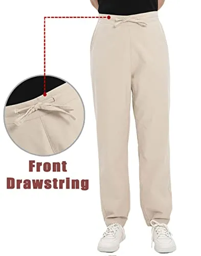 Bonnorth Womens Hiking Sweat Palazzo Pants for Women Linen Lounge Pants for Women Summer Beach Pants with Pockets Khaki L(14-16)