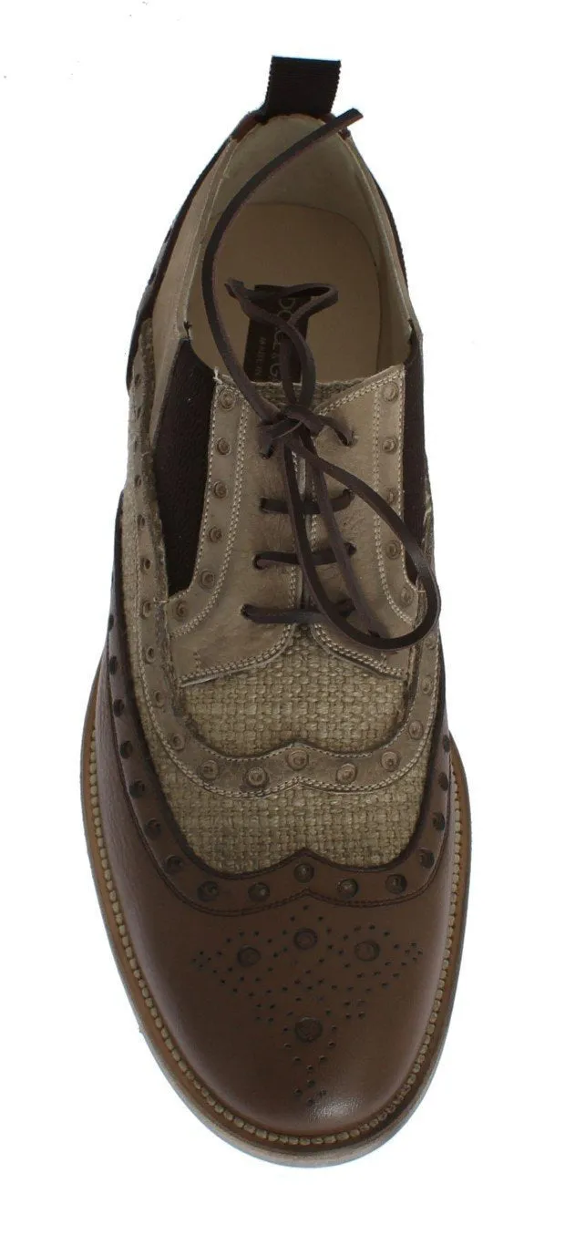 Brown Beige Leather Wingtip Shoes