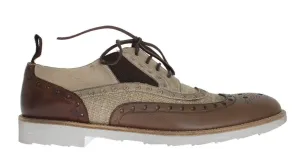 Brown Beige Leather Wingtip Shoes