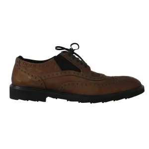 Brown Leather Derby Wingtip Dress Shoes