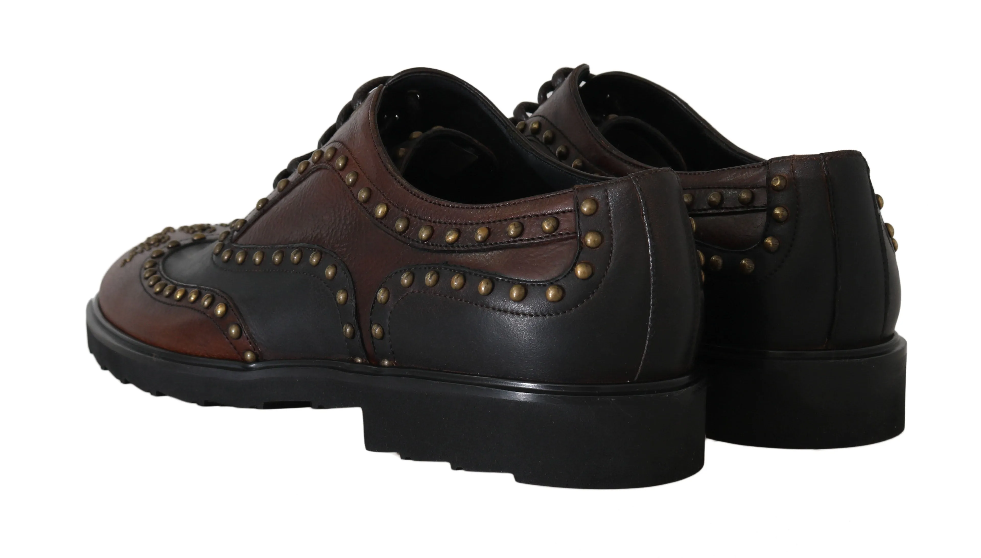 Brown Leather Wingtip Derby Studded Shoes