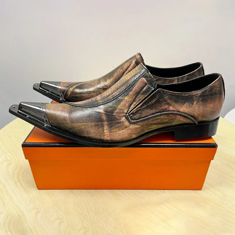 Brown luxury Italian vintage leather men's dress shoes