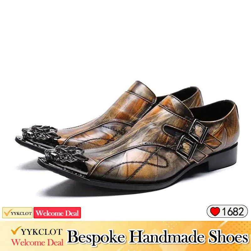 Brown luxury Italian vintage leather men's dress shoes