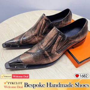 Brown luxury Italian vintage leather men's dress shoes