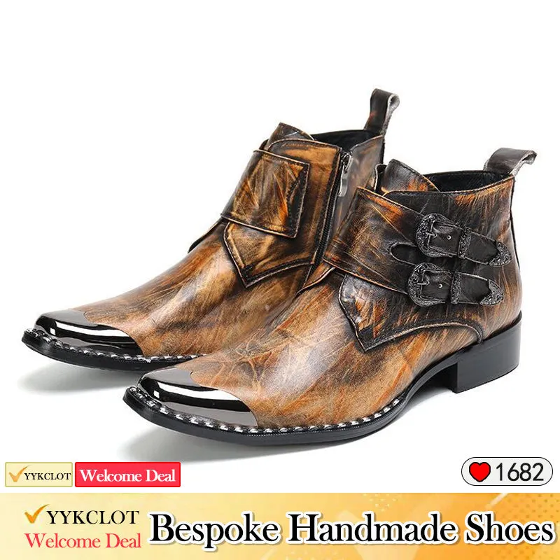 Brown luxury Italian vintage leather men's dress shoes