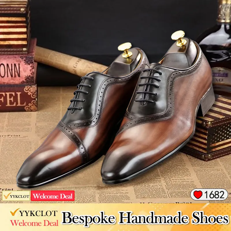 Brown luxury Italian vintage leather men's dress shoes