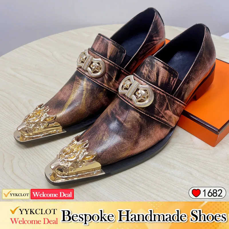 Brown luxury Italian vintage leather men's dress shoes