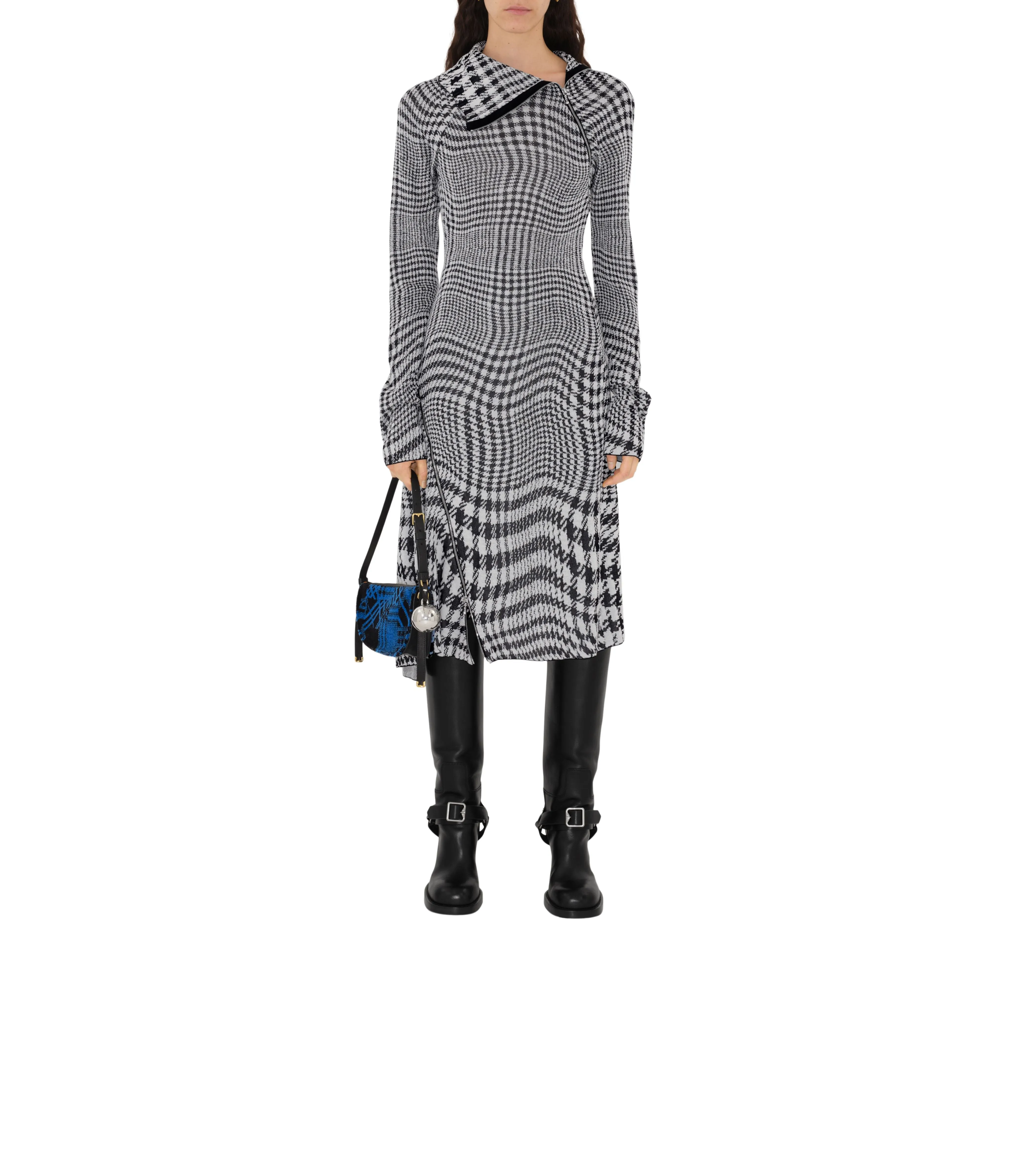 BURBERRY | WARPED HOUNDSTOOTH WOOL BLEND DRESS