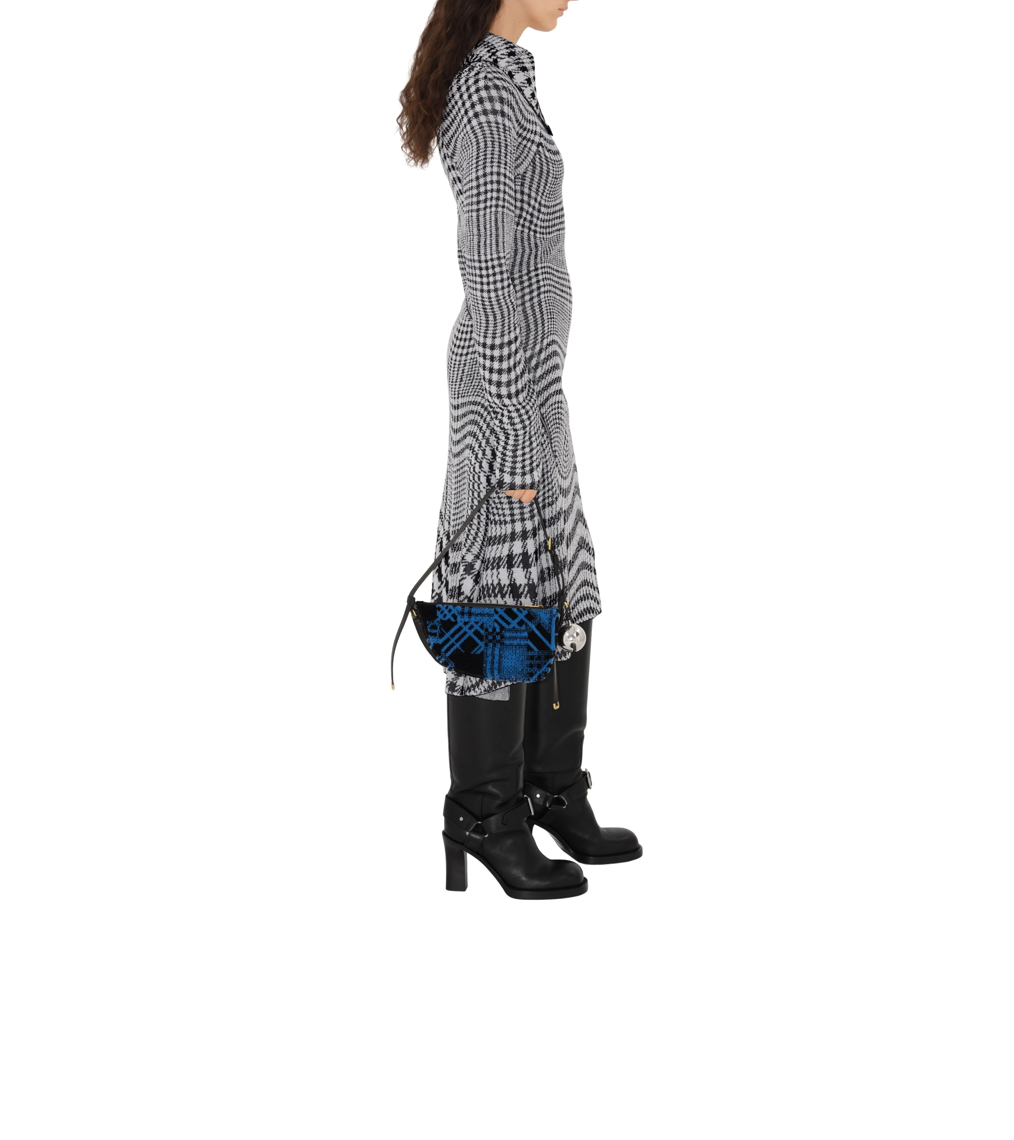 BURBERRY | WARPED HOUNDSTOOTH WOOL BLEND DRESS
