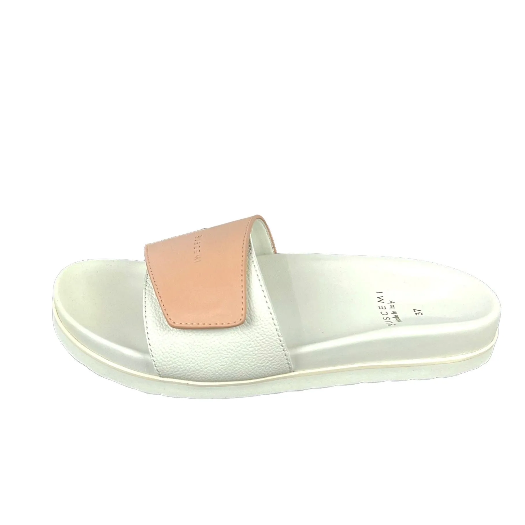 Buscemi Women's Slide Scratch White/Nude Leather Sandals SAMPLE