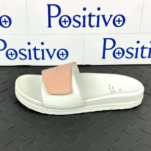 Buscemi Women's Slide Scratch White/Nude Leather Sandals SAMPLE
