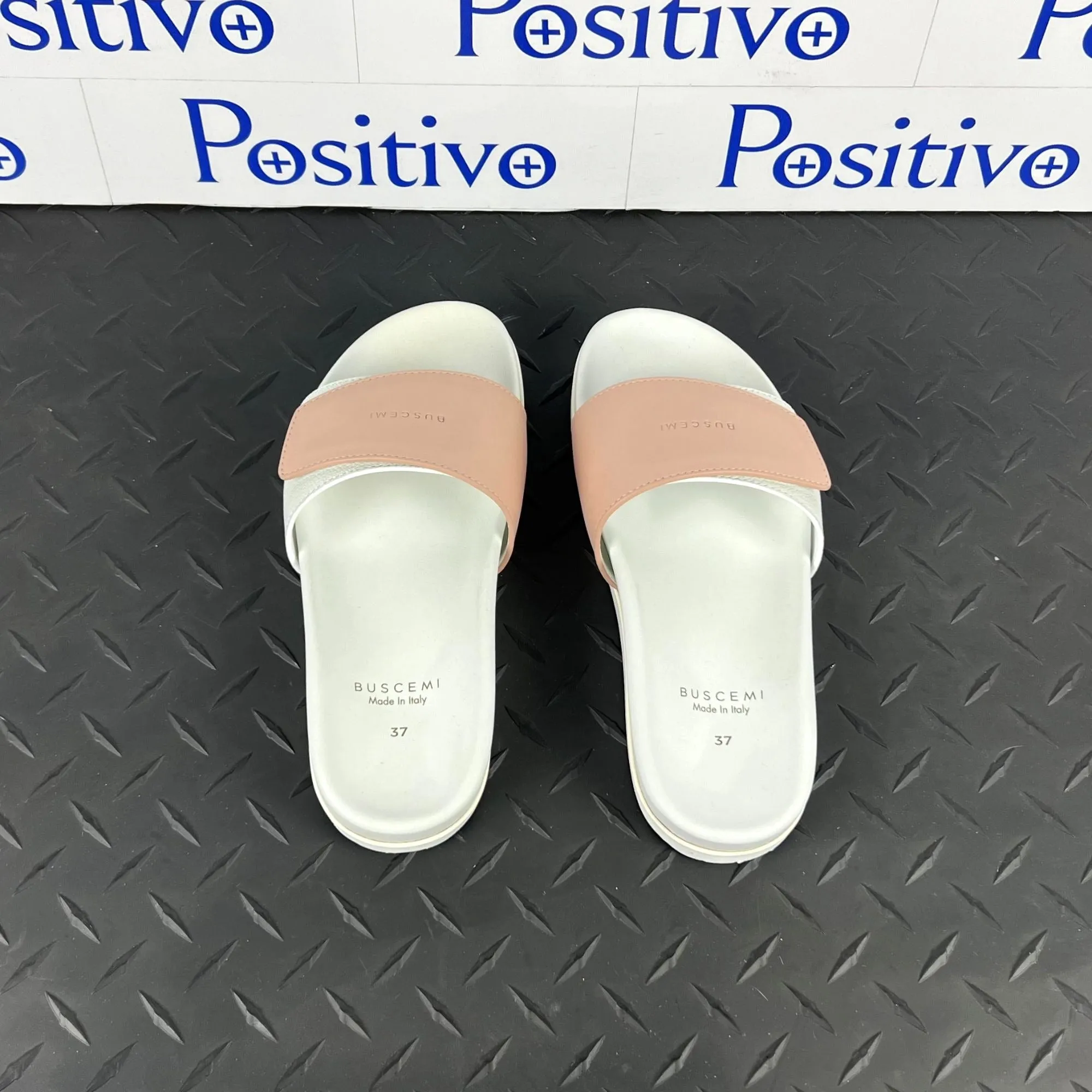 Buscemi Women's Slide Scratch White/Nude Leather Sandals SAMPLE