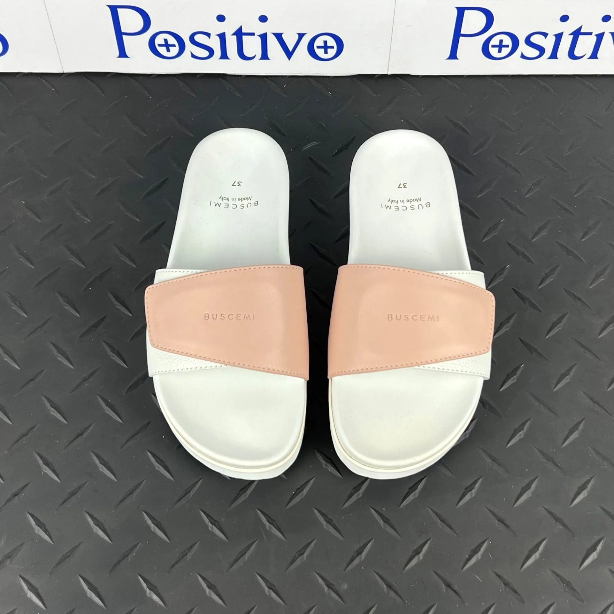 Buscemi Women's Slide Scratch White/Nude Leather Sandals SAMPLE