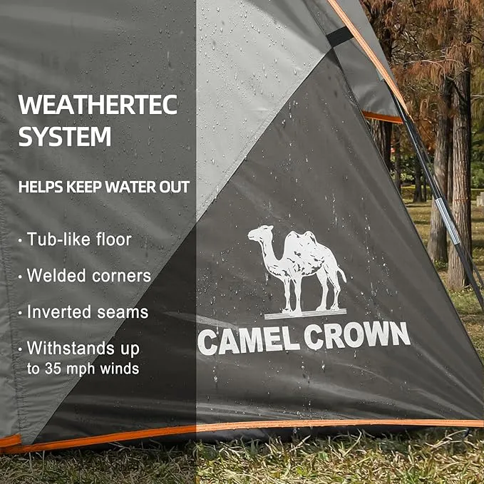 CAMEL CROWN Tents for Camping 4 Person Tent Waterproof Easy Setup Backpacking Tents with Floor Mats Family Tent for Outdoor Hiking