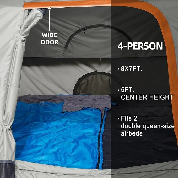 CAMEL CROWN Tents for Camping 4 Person Tent Waterproof Easy Setup Backpacking Tents with Floor Mats Family Tent for Outdoor Hiking