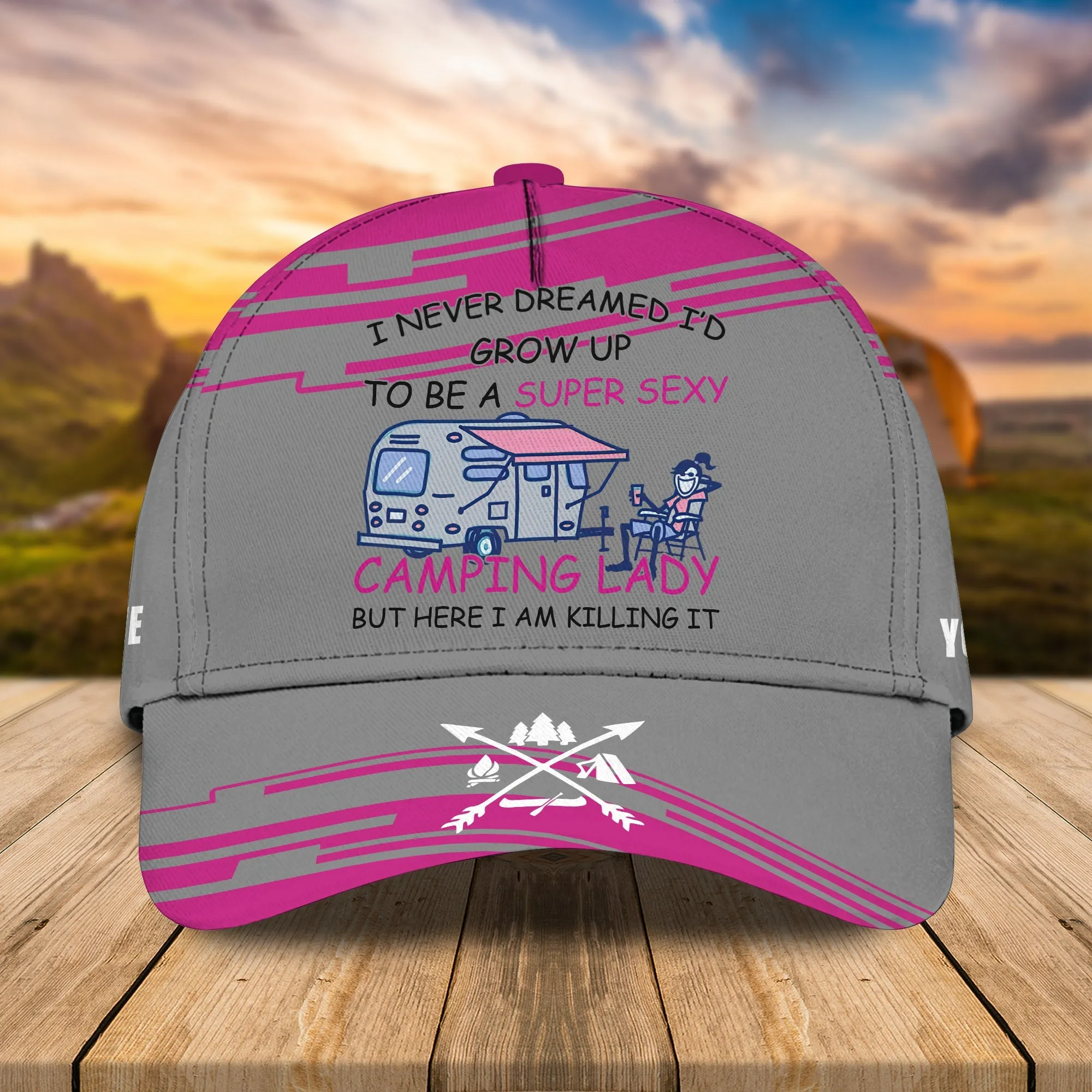 Camping Lady - Personalized Name Cap - TD96