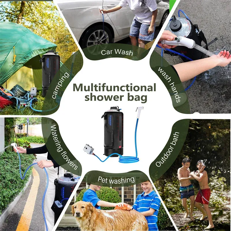 Camping Shower Bag Heated Folding Outdoor Water Inflatable Auto Pressure Pump