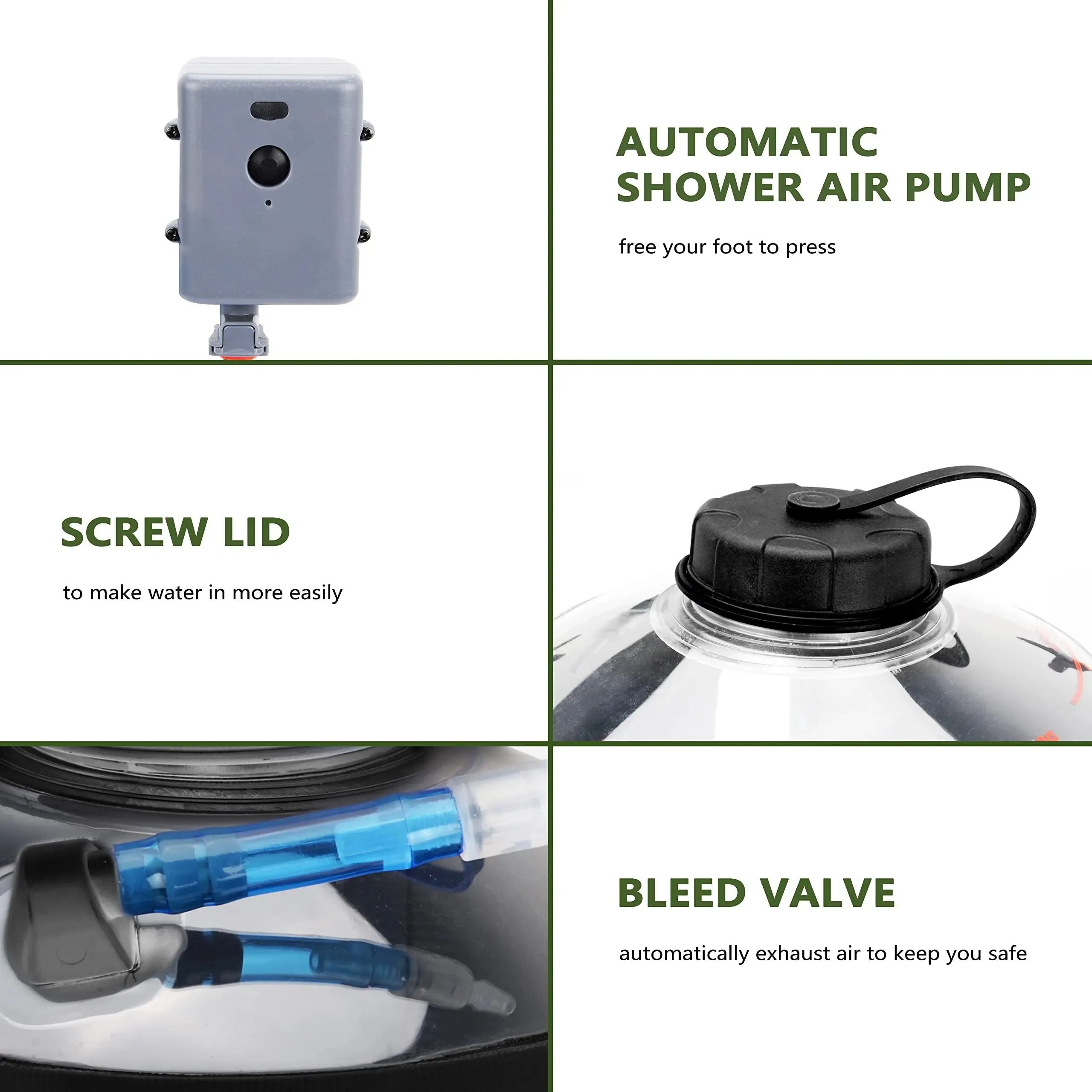 Camping Shower Bag Heated Folding Outdoor Water Inflatable Auto Pressure Pump
