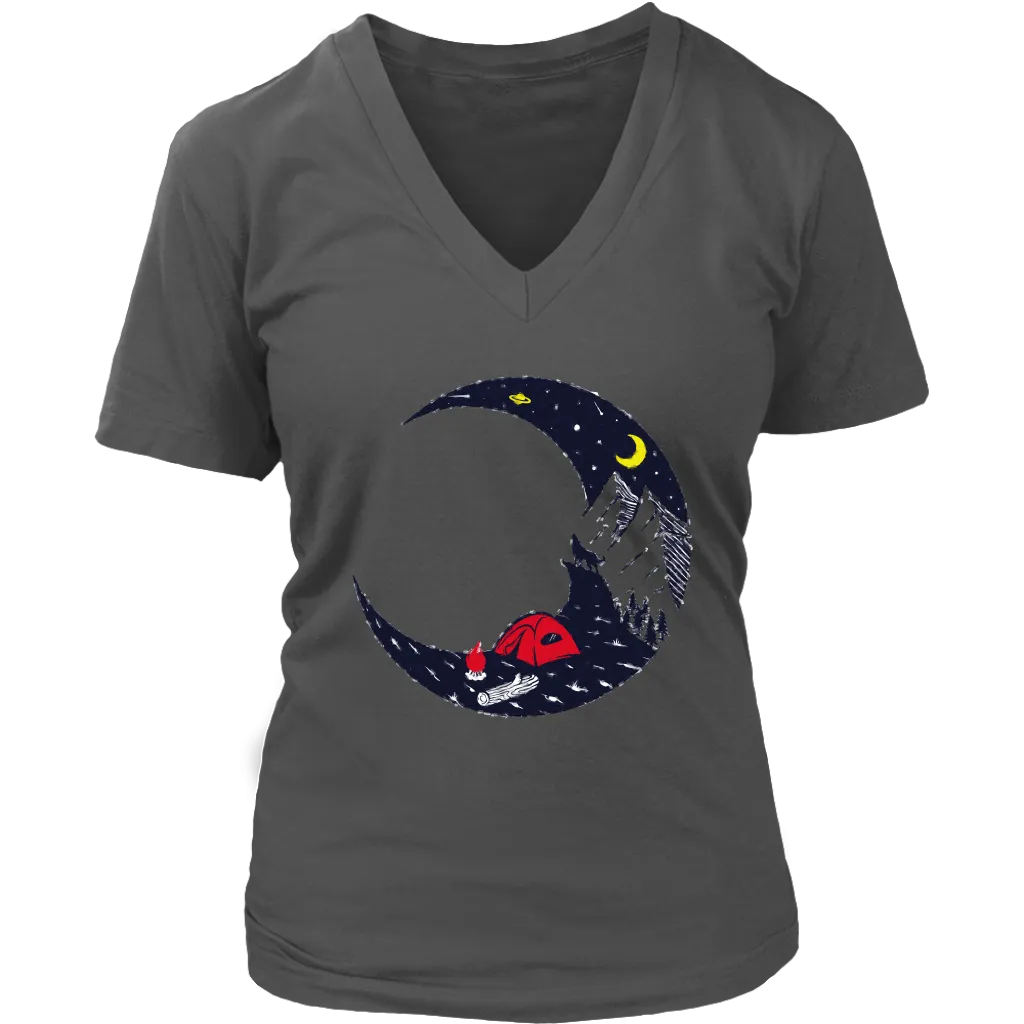 Camping T-shirt, Gift for Camper, Campfire on Moon T-shirt, Outdoor Gift, Outdoor T-shirt, Shirt for Camper
